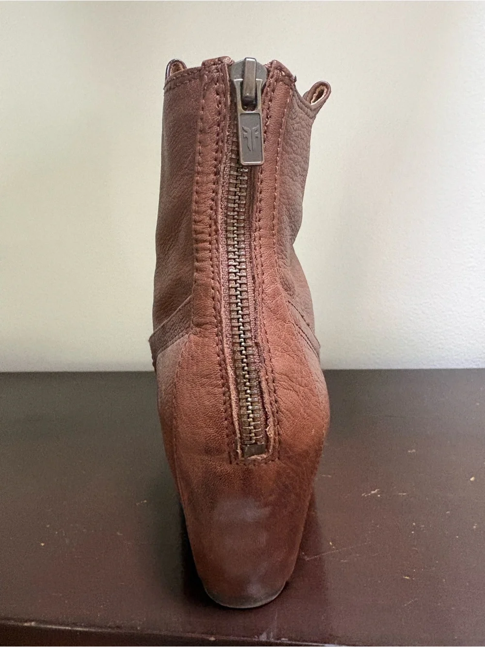 Women's Brown Leather Wedge Ankle Boots Frye Carson size 10